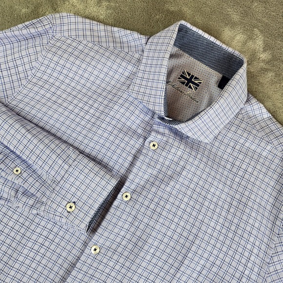 Michelsons Other - Michelsons London Short Mens Large‎ Blue Checkered Long Sleeve Flip Cuff Career
